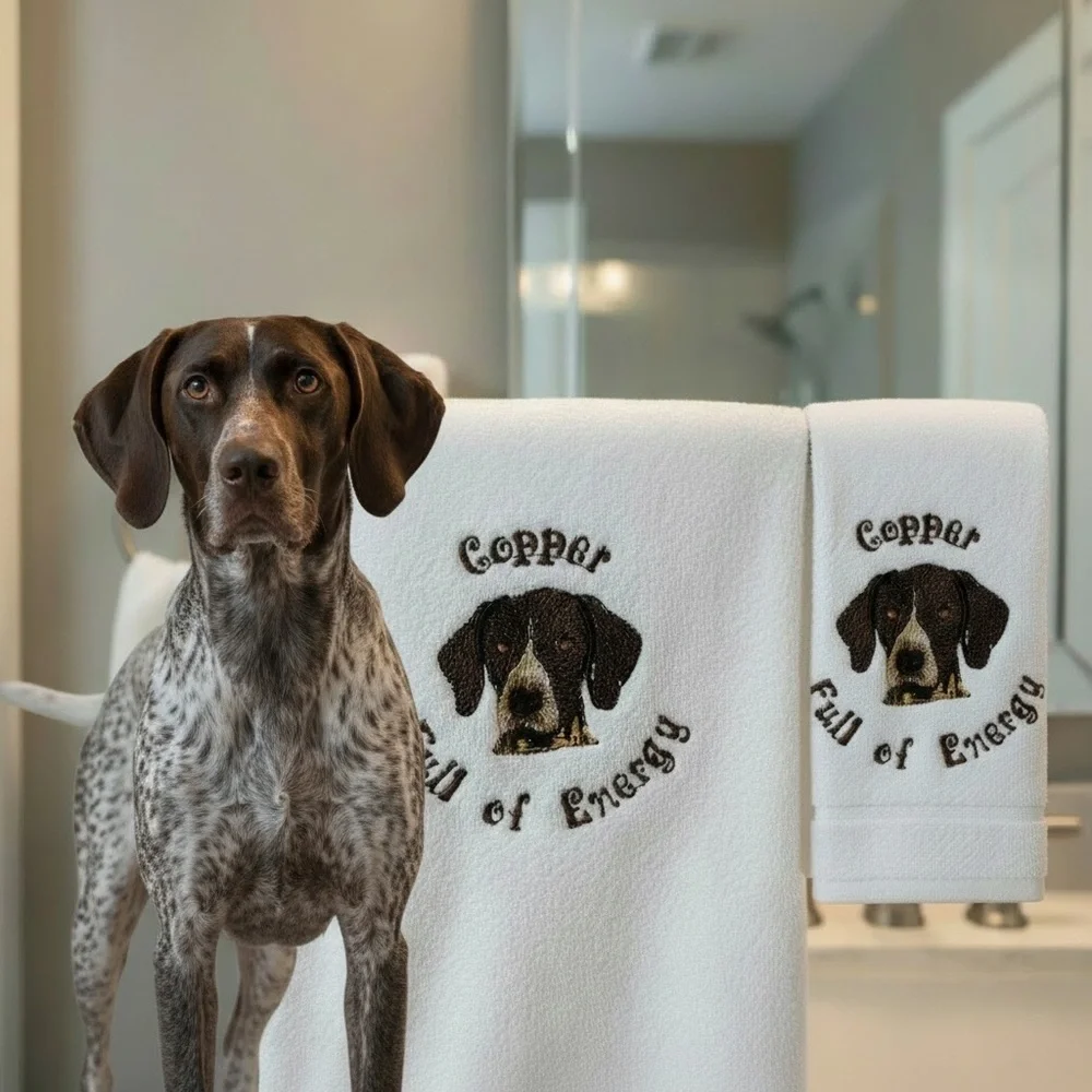 Personalized Embroidered Dog Hand and bath Towel set with your dog's name paws